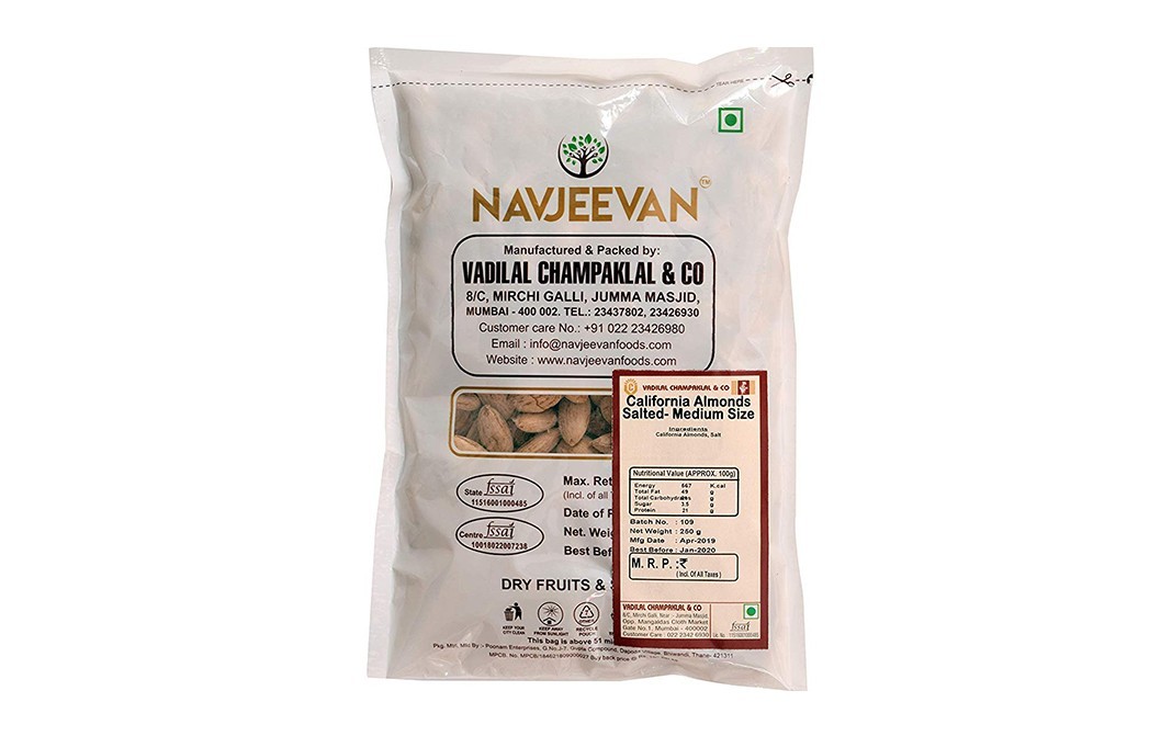 Navjeevan California Almonds Salted (Medium Size)   Pack  250 grams